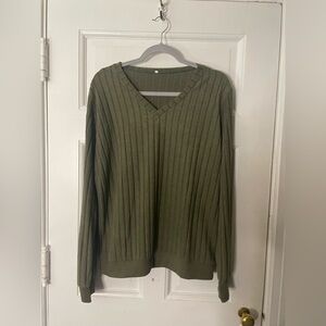 Olive Green V-Neck Men's Sweater
